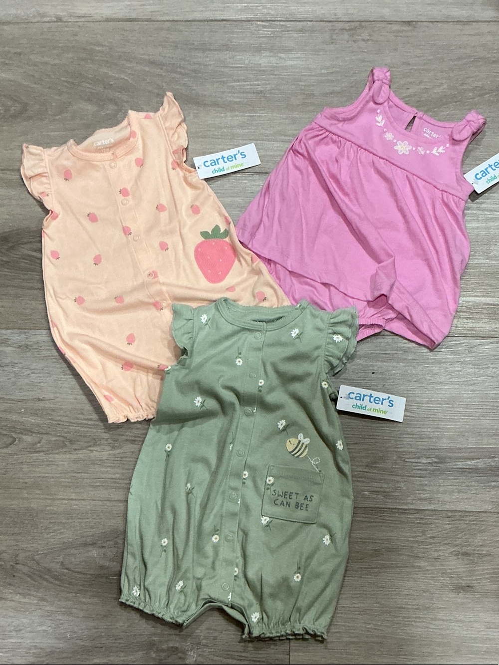 Bundle Carter's Pink, Peach & Sage Baby Romper Set